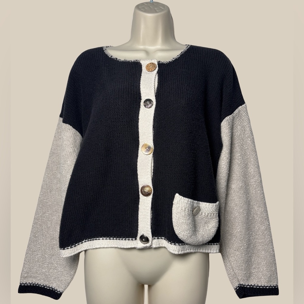 JPB Berringer Vintage Black Beige Colorblock Knit Cardigan Mixed Buttons Crop M